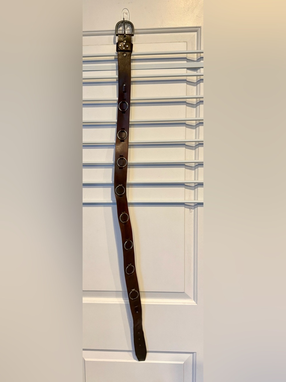 Men's Brown Leather Belt with metal rings 44”